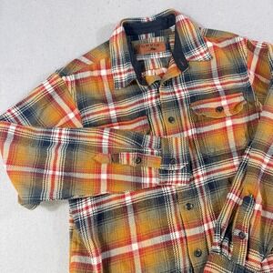Orvis‎ Mens Orange Plaid Flannel Button Down Shirt Cotton Side Pockets Size M